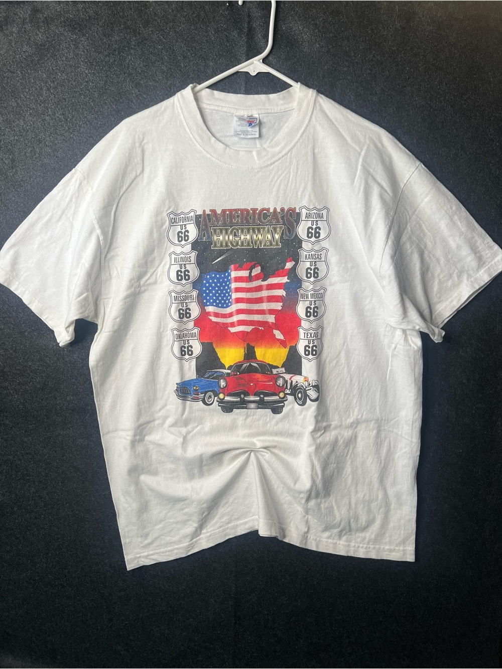 HANES BEEFY-T ROUTE 66 GRAPHIC WHITE MEN'S T-SHIRT SHORT SLEEVE SIZE XL